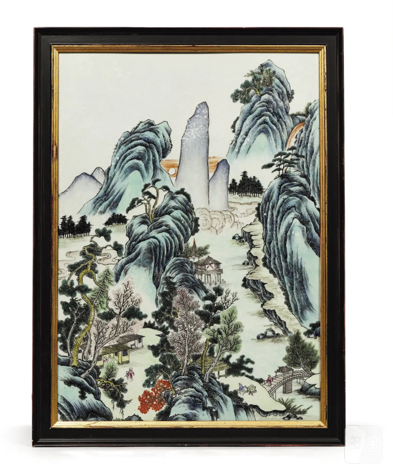 清中期 粉彩山水纹瓷板